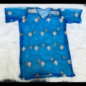 Loose blue and gold  beach coverup w/belt